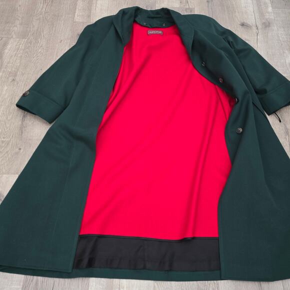 Vintage Wool Coat Forest Green Long 2 Classic Winter Minimalist Old Money Preppy - Picture 7 of 12